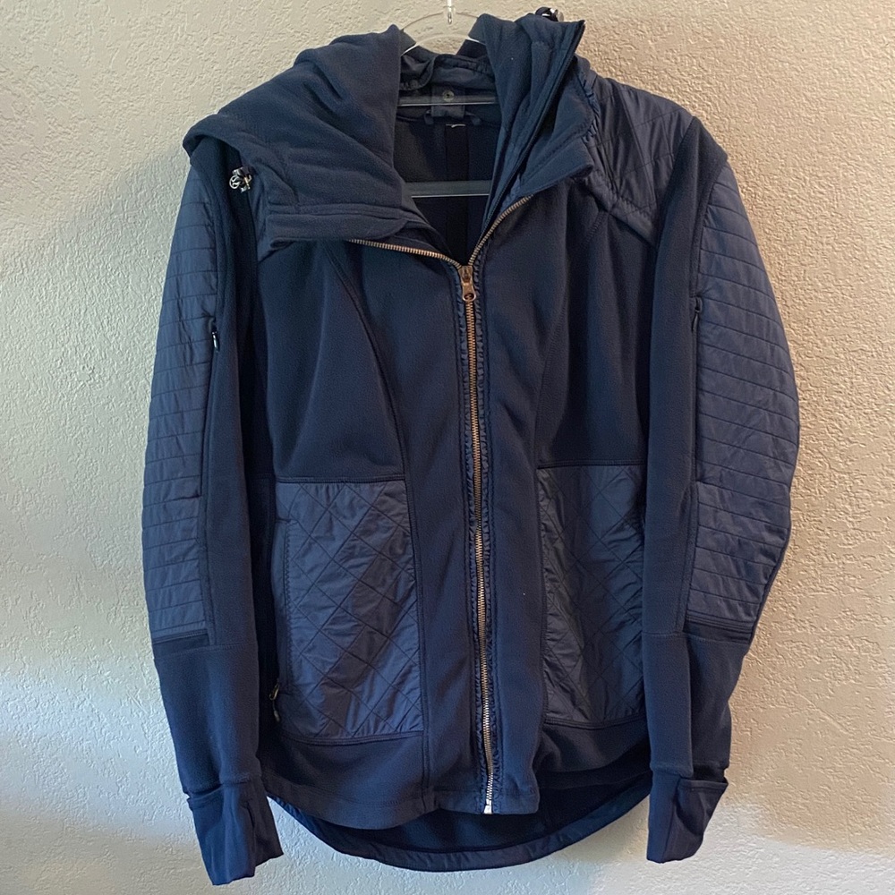 Lululemon Jacket Fleecy Keen Double Full Zip Quilted Removable Hood size 6